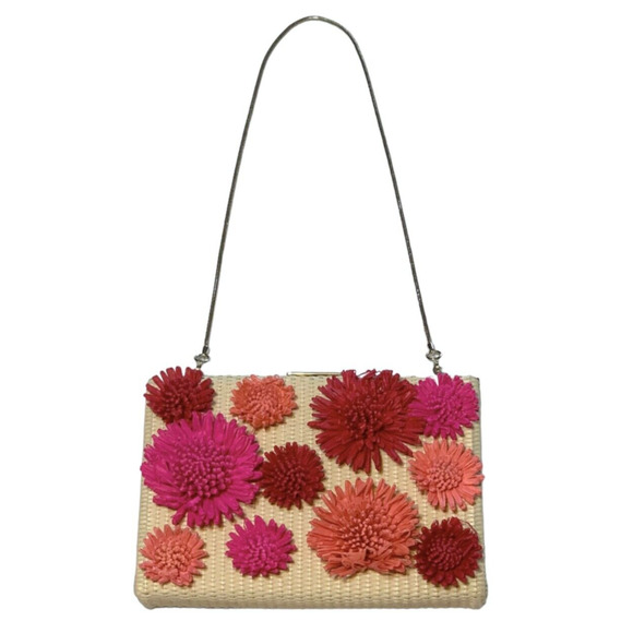 Kate Spade Floral Emanuelle Montigo Avenue Clutch Shoulder Bag Raffia - Picture 1 of 8